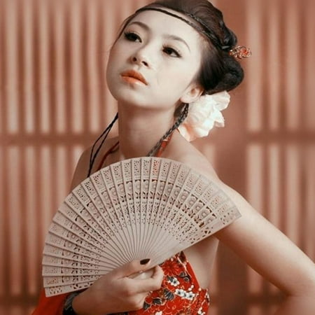 

Kokovifyves Home Decor Clearance under $5 Bamboo Fan Folding Wooden Carved Hand Fans for Outdoor Wedding Party Favor