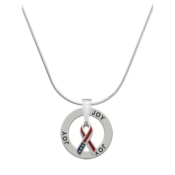 Delight Jewelry Silvertone Patriotic Ribbon Joy Ring Charm Necklace, 18"