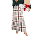 thumbnail image 4 of Wutalume Women's Flowy Plaid Ruffled Long Skirt, High Waist Elastic Waistband, Vintage Inspired Pleated Skirt for Fall and Winter,Brown L, 4 of 5