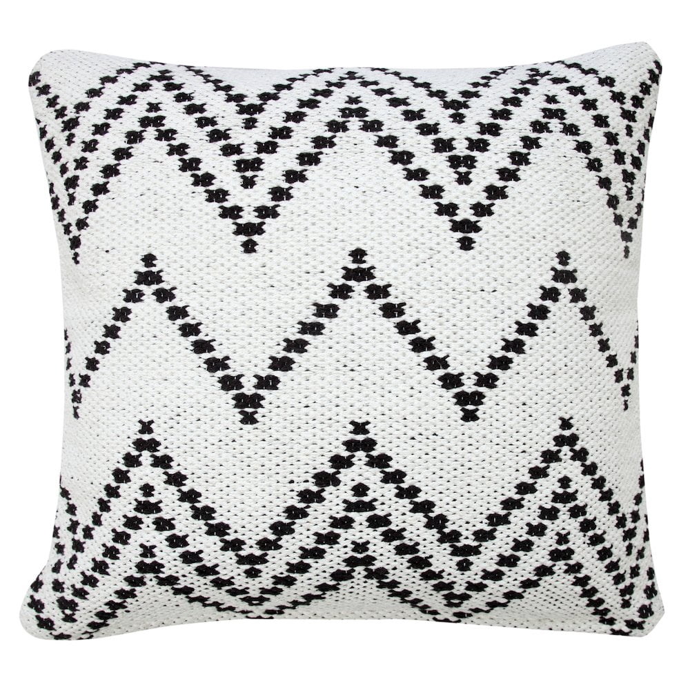 LR Home Ox Bay Hand-Woven White/Black Chevron Cotton Blend Pillow Cover