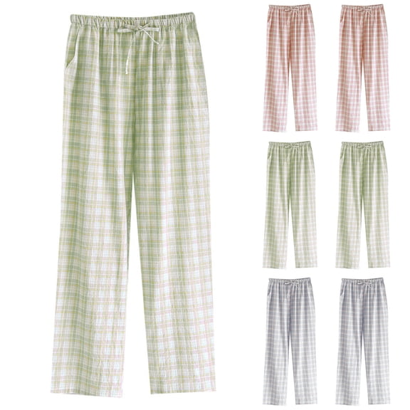 Ihhxva Women's Cotton Pants Elastic Waist Straight Leg Solid Color Summer Casual Trousers Slacks - Light Blue L