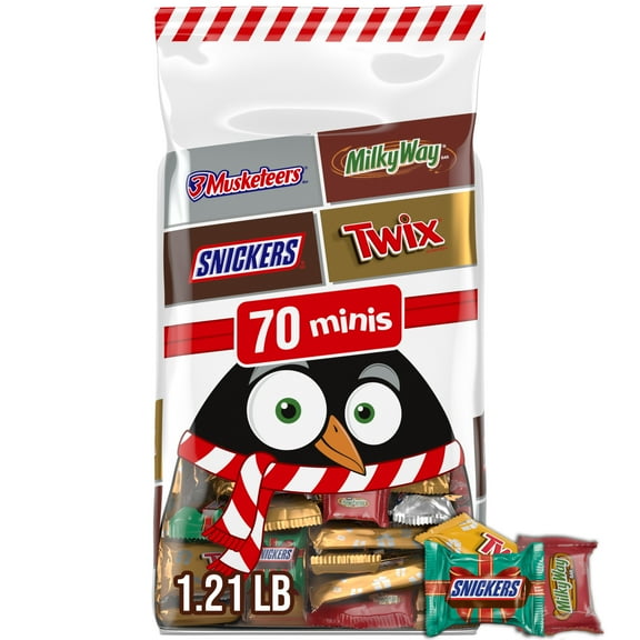 Mars Mixed Snickers, Twix & More Minis Assorted Chocolate Christmas Candy Bars - 70 Count Bulk Bag