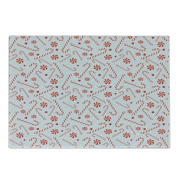 Candy Cane Cutting Board, Sugary Treats of New Year Celebrations Pattern of Holiday Food, Decorative Tempered Glass Cutting and Serving Board, Small Size, Red White Coconut, by Ambesonne