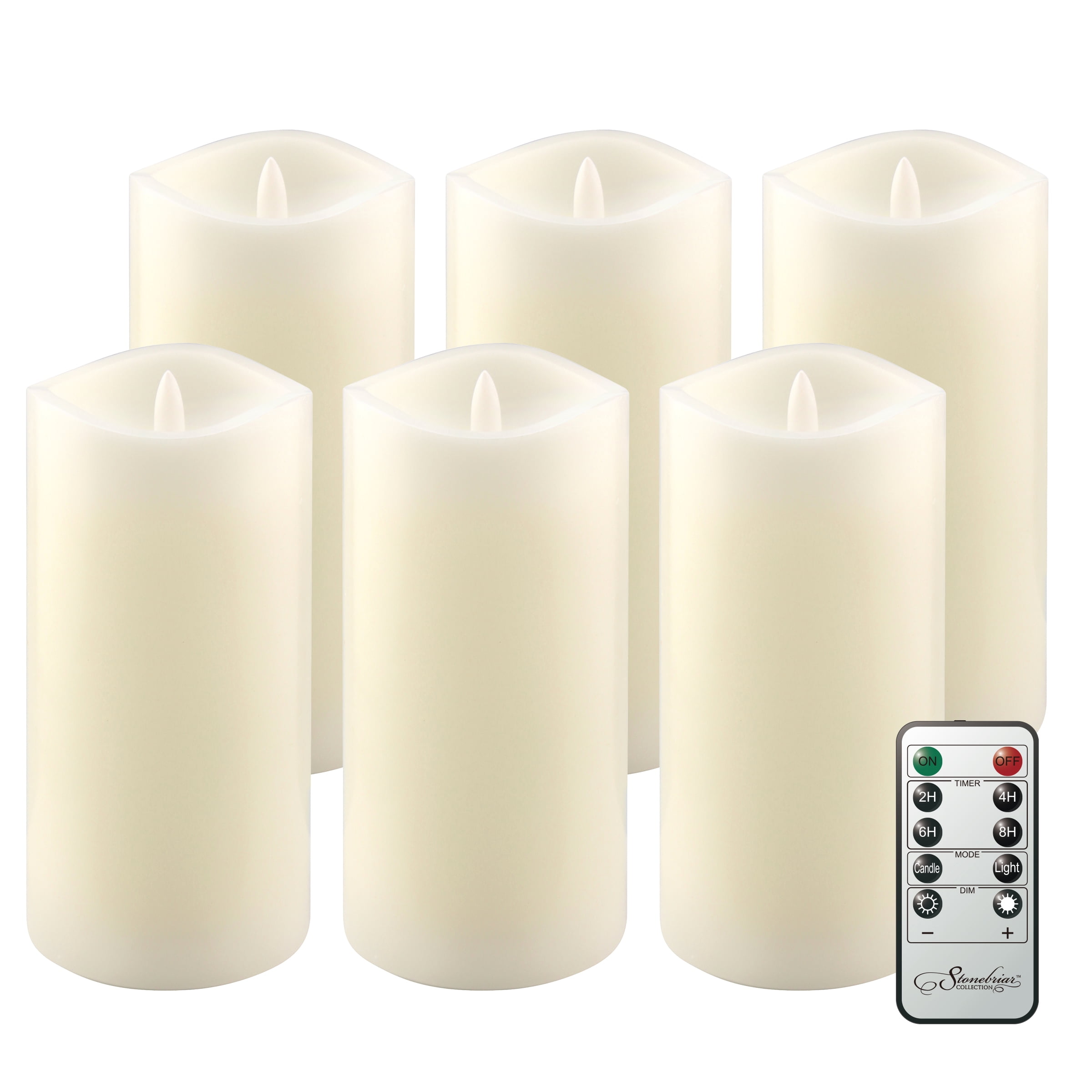 6 Pack Stonebriar Flameless LED 3"x 6" Off-White Real Wax Pillar Candle with Timer and Remote