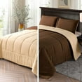 thumbnail image 3 of Exclusivo Mezcla Lightweight Reversible 3-Piece Comforter Set All Seasons, Down Alternative Comforter with 2 Pillow Shams, Queen Size, Brown/ Khaki, 3 of 8