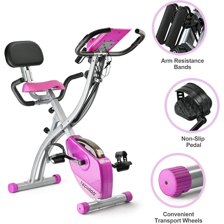TECHMOO Folding Exercise Bike Portable Upright Adjustable Backrest Cycling Recumbent Stationary Bike Slim Indoor Workout Fitness Cardio Foldable
