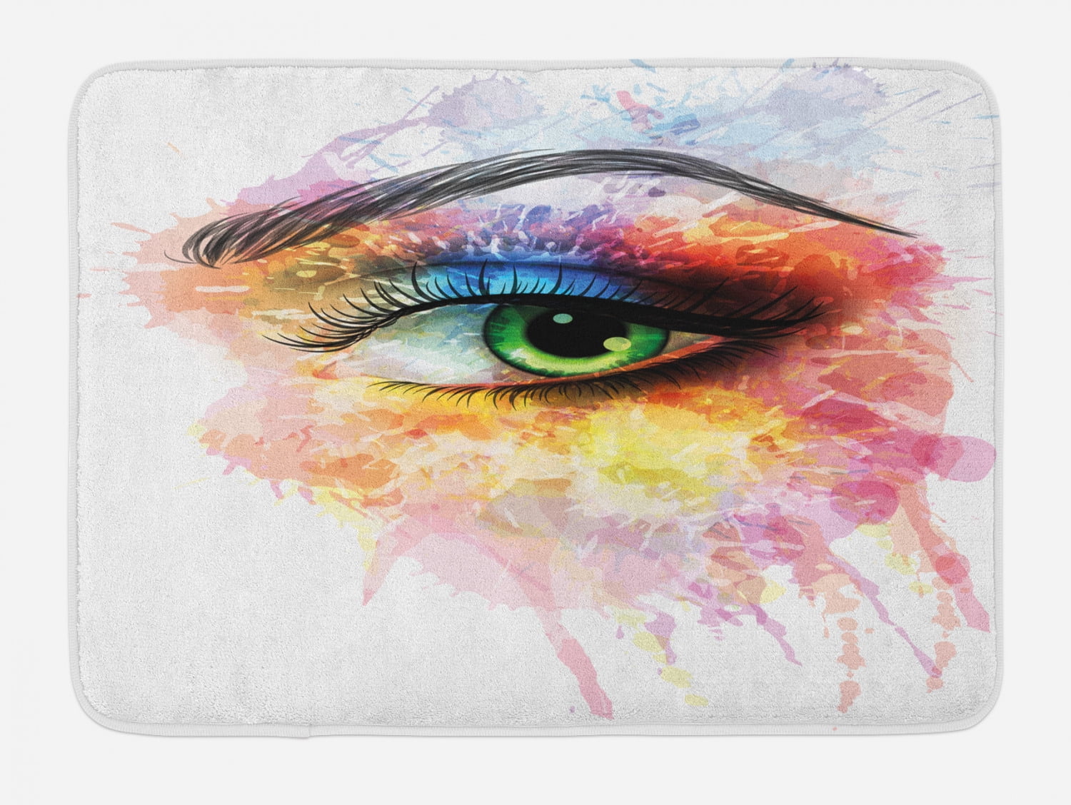 Eye Bath Mat, Young Woman's Eye with Colorful Paint Splashes Grunge ...