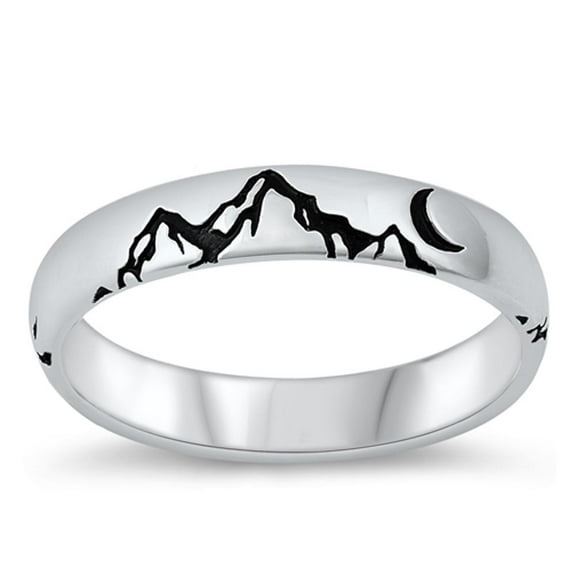 Mountains Moon Wild Nature Ring .925 Sterling Silver Band Jewelry Female Male Unisex Size 5