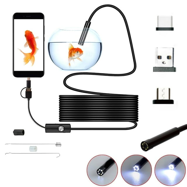 Industrial Endoscope HD Electric Digital Borescope Camera IP67 Waterproof Portable Inspection Camera with 6 Dimmable LED Light for Windows System Android Phone with OTG