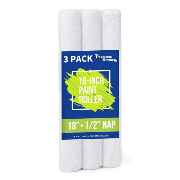 Precision Defined 18" Professional Paint Roller Covers, 18 Inch, Best for All Types of Painting Surfaces, Refill, 3-Pack