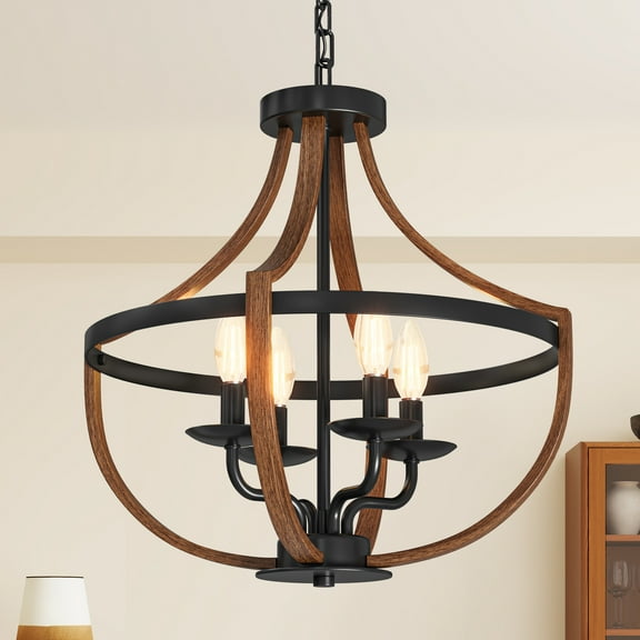 Uforic 16.5" Ebony Wood Chandelier, Adjustable Country Fixture, Five-Light Pendant