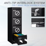 STANI 4 Drawer Black File Cabinet with Lock, Filing Cabinets for Home ...