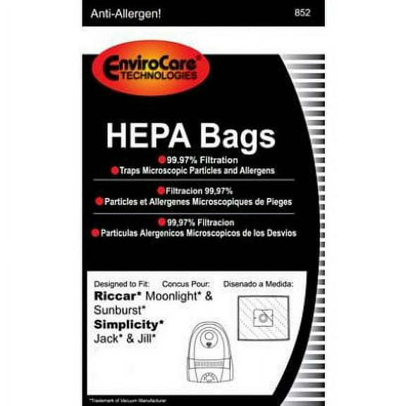 EnviroCare HEPA Filtration Vacuum Dust Bags for Riccar Type Z Canisters - 6 Pack