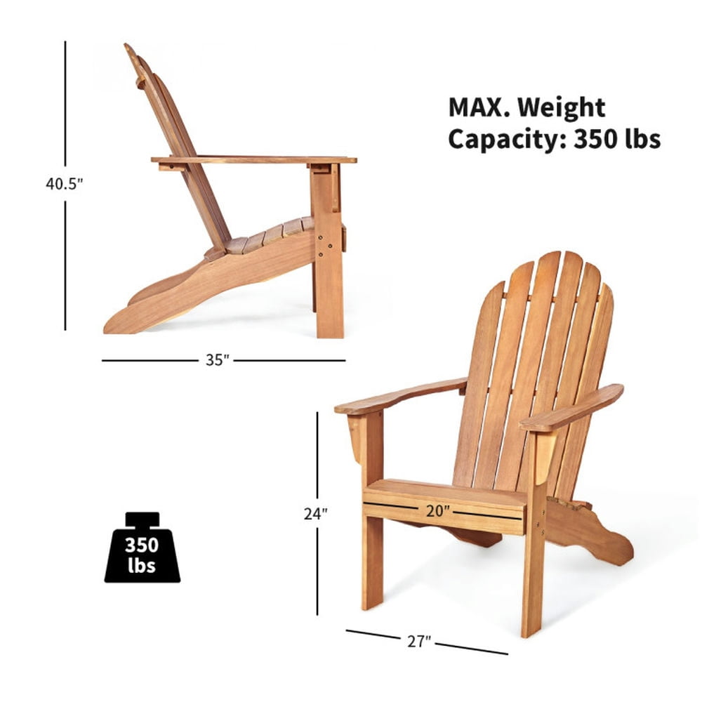 Aimee Lii Acacia Wood Outdoor Adirondack Chair with Ergonomic Design, Outdoor Patio Furniture for Balcony Porch Backyard, Sturdy -Natural