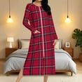 thumbnail image 4 of Women's Zipper Robe Xmas Plaid Print Housecoats Long Sleeve Pajamas with Pocket Soft Knee Length Nightgowns Fitted Bathrobes Comfy Christmas Pajama, 4 of 9