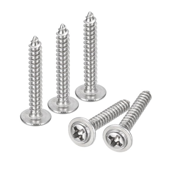 ST3x20x7mm Phillips Pan Head Self-tapping Screw with Washer, 100pack 304 Stainless Steel Wood Screw (Silver)