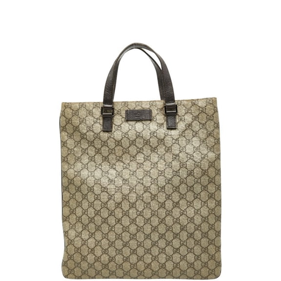 Pre-Owned Gucci GG Supreme handbag tote bag 131258 beige brown leather women's GUCCI (Good)