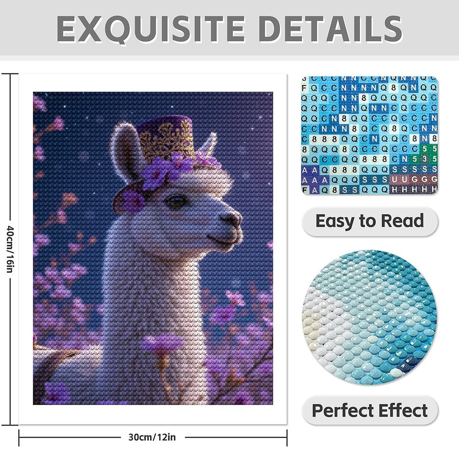 Diamond Art Kits for Adults - 5d Llama With Floral Purple Hat Diamond Painting for Adults, Diamond Art for Adults Beginners, Diamond Painting Kits for Adults for Home Wall Decor