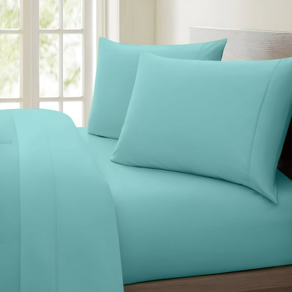 AUQ 1200 Thread Count 100% Egyptian Cotton Solid Sheet Set (Queen,Aqua)