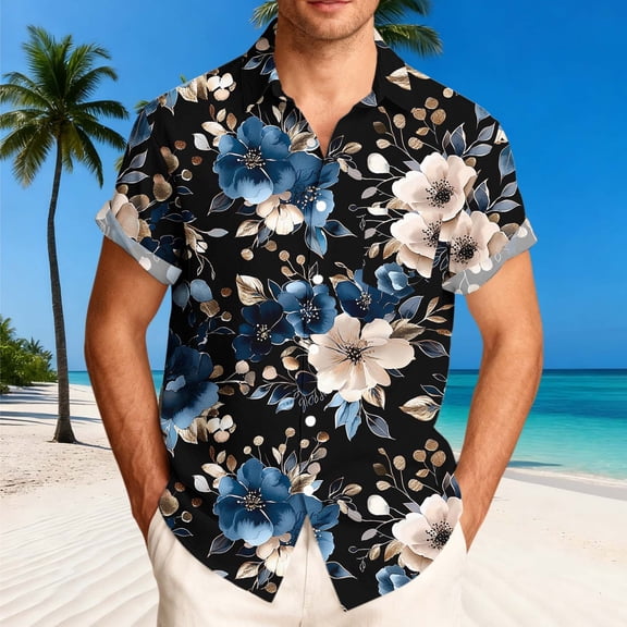 BRGZLK Men's Short Sleeve Hawaiian Shirt Floral Button Down Shirts Tropical Holiday Beach Shirts Lightweight Summer Tops
