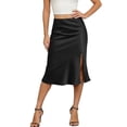 thumbnail image 2 of Hesxuno Women Satin Midi Skirts High Waist Slit A Line Skirt Elegant Fishtail Solid Skirts Wedding Event Comfortable Skirts Black XXL, 2 of 6