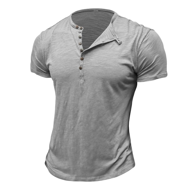 pstuiky camisetas camisas para hombre, Camiseta de manga corta para hombre, estilo casual, lisa, con cuello redondo y botones camisas casuales para hombre m