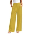 thumbnail image 2 of ClodeEU Women's High Waisted Elastic Waist Pleated Wide Leg Pants,Casual Business Trousers with Pockets Yellow,Women's Plus XXXL, 2 of 8
