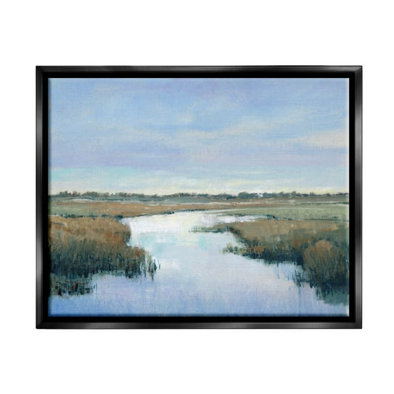 Stupell Industries Rural River Countryside Marsh Landscape Painting Jet Black Floating Framed Canvas Print Wall Art, Design by Tim OToole