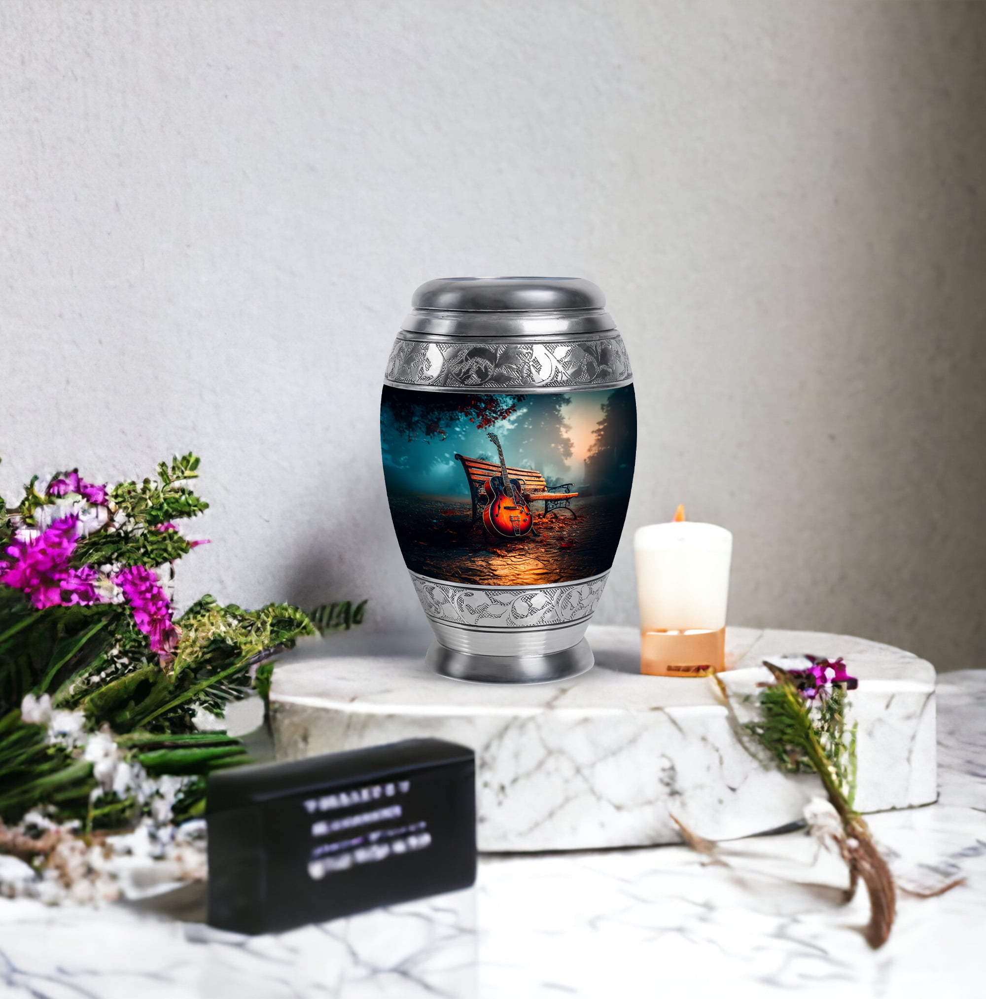 MUKTIVE Guitar Keepsake Cremation Decorative Urns for Adult Ashes - Blue Funeral Urns for Adult Ashes Small Men Women - Home Decor Ash Holder - Creamtion Remembrance Gift for Loss for Dad (3 Inch)
