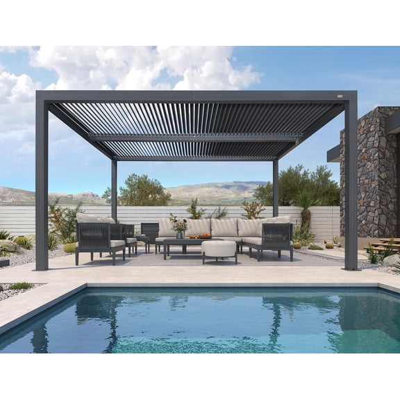 PURPLE LEAF 11 X 14 Louvered Pergola 94AS Outdoor Aluminum Adjustable Roof Deck Backyard Garden Hardtop Gazebo Grey