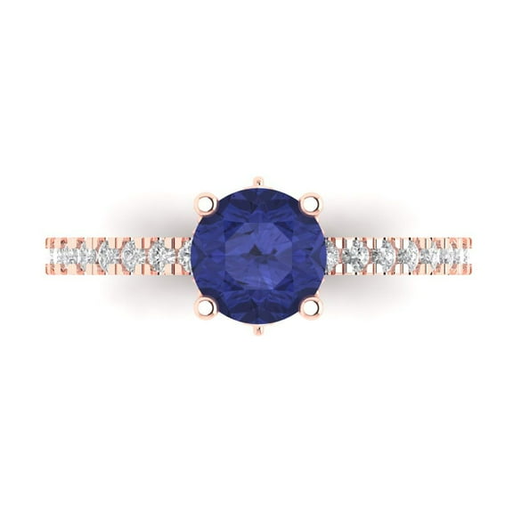 Solitaire with Accents Engagement Ring for Women - 1.465ct Simulated Tanzanite in 14K Rose Gold Promise Ring