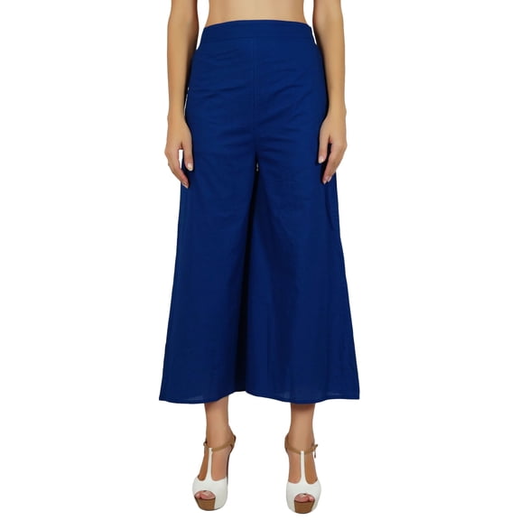 Bimba Womens Cotton Palazzo Pants Back Elastic Waist Full-Length Pajamas Blue