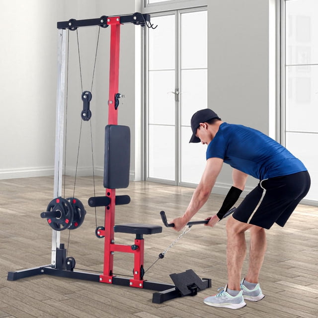 EDTara LAT Pulldown Machines with High and Low Pulley Station, Multi-Functional Cable Machine with Adjustable Leg Support for Home Gym Total Body Training, Back Exercise Equipment