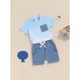 thumbnail image 2 of Suealasg Toddler Boys Clothes 6M 1T 2T 3T Short Sleeve Striped Print T-Shirt Tops and Drawstring Shorts Sets 2Pcs Baby Boy Summer Casual Outfits, 2 of 6