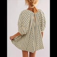 thumbnail image 4 of Mono de Rayas Extragrande para Mujer, Vestido Corto, Mono, Ropa de Playa para Vacaciones con Bolsillos. Albaricoque L, 4 of 7