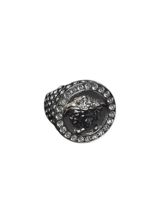 Pre-Owned VERSACE Medusa ring in silver metal with rhinestones for men and women (Good)