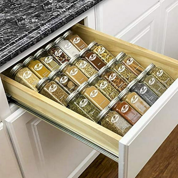 LYNK Professional Organisateur de Tiroirs à Épices - Porte-Épices à 4 Niveaux en Acier de Gros Calibre - Plateau d'Insertion de Tiroir pour Pots à Épices, Herbes et Assaisonnements - Rangement de Tiroir d'Armoire de Cuisine - Argent Métallisé