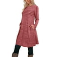 thumbnail image 5 of gakvbuo Fall T-Shirt Dresses For Women Long Sleeve Midi Dress With Pockets Pleated Crew Neck Wedding Party Dress Knee Length Tunic Dress, 5 of 7