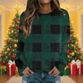 thumbnail image 2 of Lenpel Women's Tops Flannel Casual Crew Neck Plaid Long Sleeve Shirts Fuzzy Warm Pullovers Loose Plush Sweatshirts(Green,Medium), 2 of 5