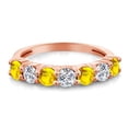 thumbnail image 2 of Gem Stone King 18K Rose Gold Plated Silver Yellow Sapphire E-F Lab Grown Diamond Anniversary Ring for Women (1.15 Cttw, Gemstone Birthstone, Size 6), 2 of 4