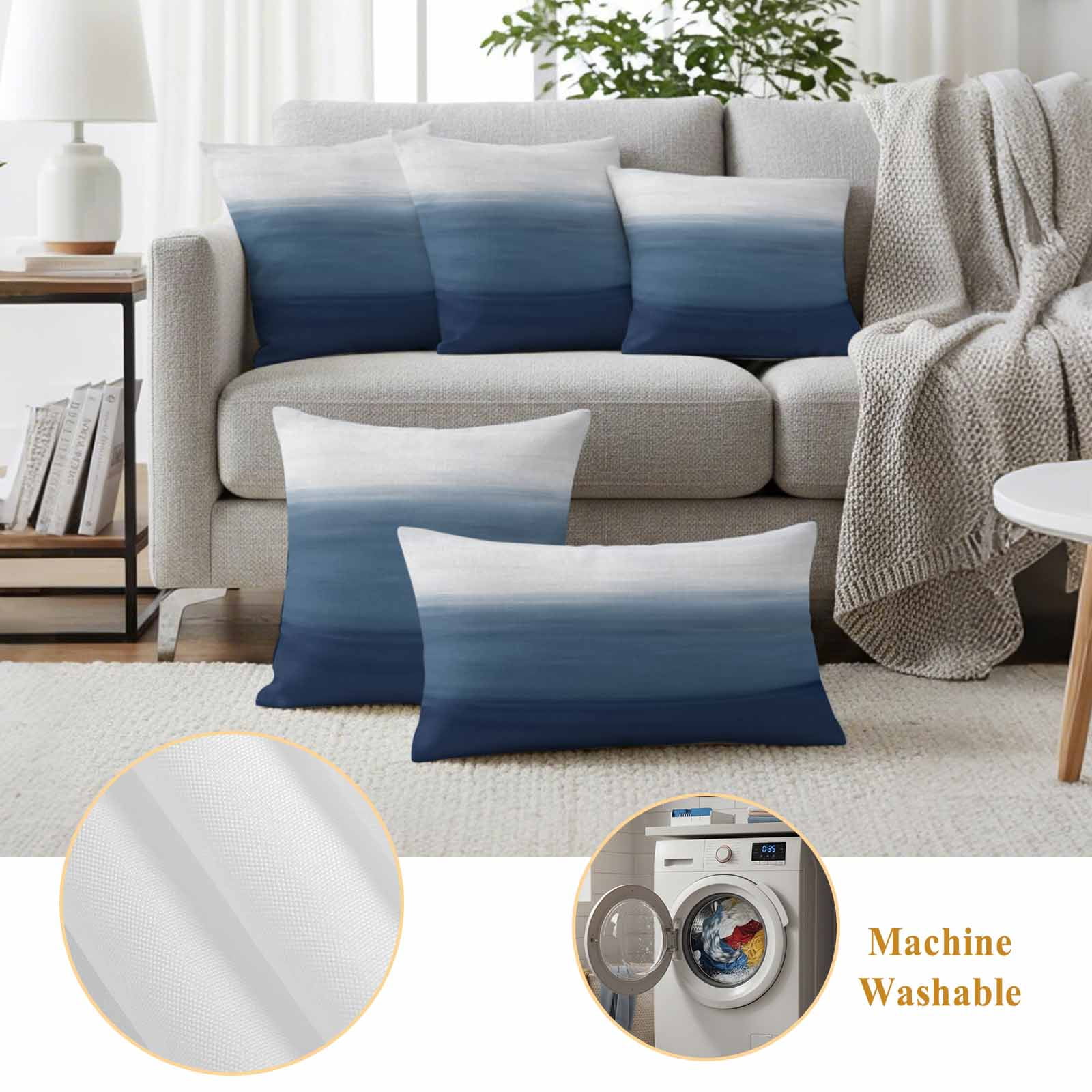Navy Blue Ombre Outdoor Waterproof Pillow Covers, Modern Abstract Art Texture Decorative Square Throw Pillowcase Sofa Cushion Sham for Patio/Couch/Chair, 26"x26" 2 Pack