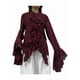 thumbnail image 3 of Blusas Casuales para Mujer, con Mangas Acampanadas, Cuello Alto y Volantes, Camisa de Verano A para Vacaciones. Vino Tinto XXL, 3 of 10