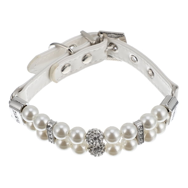 Collar de perlas para perros y gatos, ajustable, de cuero, con correa
