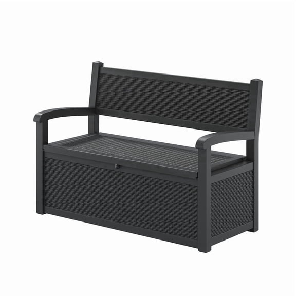 Bifanuo 70 Gallon Storage Bench Deck Box for Patio Furniture with Armrest Bench Outdoor Storage Water-Resistant Deck Box for Garden Tools,Pool Storage and Outdoor Cushions,Black