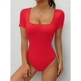 thumbnail image 5 of MOYIKO Square Neck Short Sleeve Bodysuits for Women Fitted Tops,Size S-XXL, 5 of 9