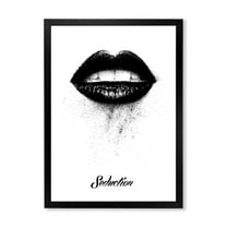 Designart 'Monochrome Black Female Lips' Modern Framed Art Print