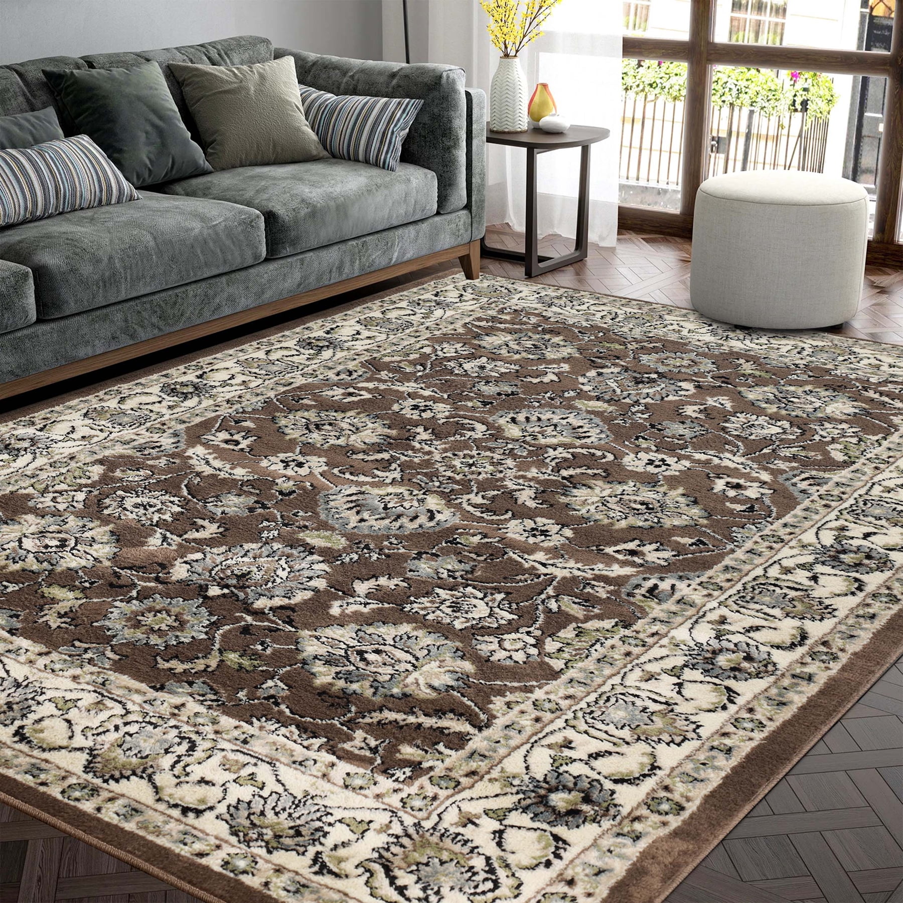Superior Lille Traditional Floral Indoor Runner Rug, Brown, 5' x 8'