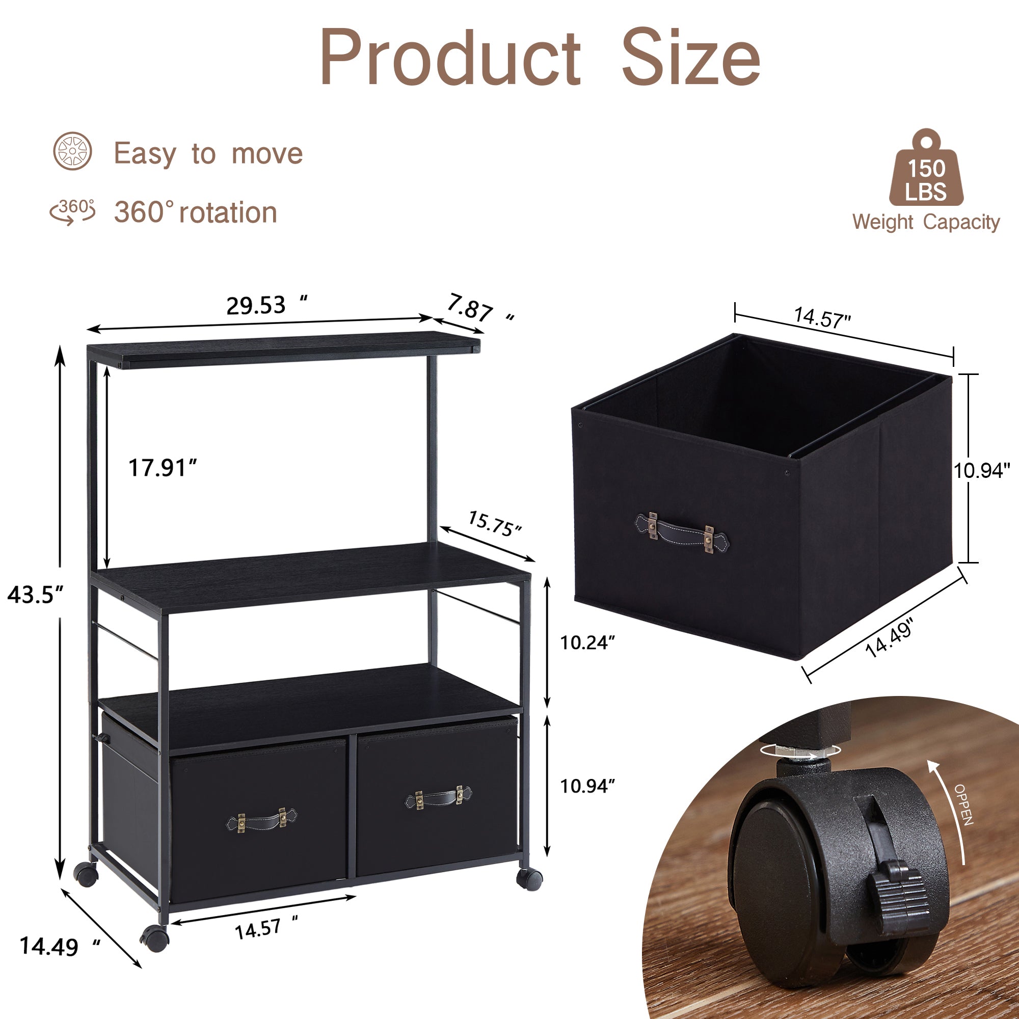 VECELO 2-Drawer Lateral File Cabinet, Rolling Printer Stand with 3 Open Storage Shelf, Fits A4 or Letter Size, with Lockable Casters, for Home Office/Apartment, Black