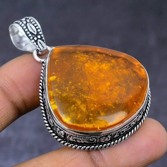 Baltic Amber handmade 925 Steling Silver Jewelry Pendant 2.13"