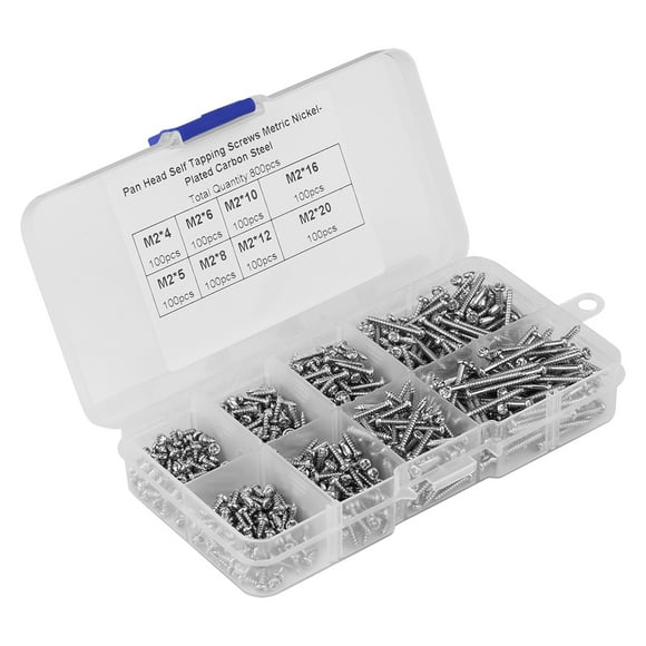 M2 Screw Kit, 800pcs M2 Cross Drive Self Tapping Screws M2 Flat Head Self Tapping Screws Woodworking Fastener with Assorted Sizes for Energy, Electronics, and Machinery Industries